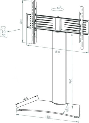 TV standaard Zental zwartglas.Deze tv standaard is verrijdbaar. Houder tot 30 graden draaibaar naar links en rechts. Geschikt voor TV's van 32-70 inch.